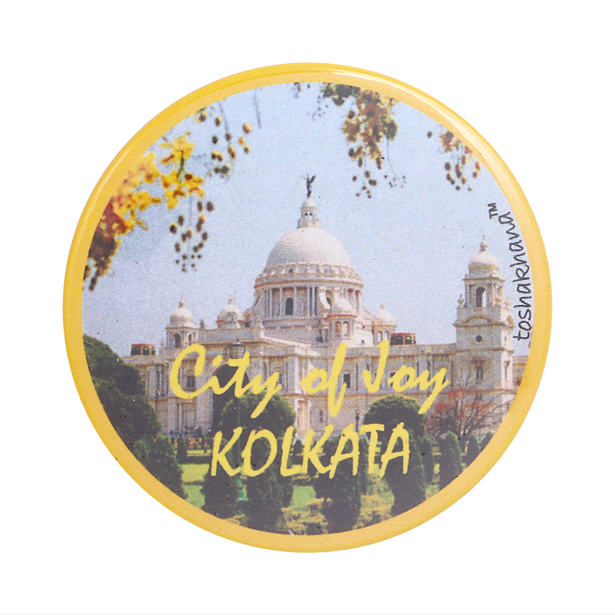 Button Pin Badge Cum Fridge Magnet City of Joy Kolkata